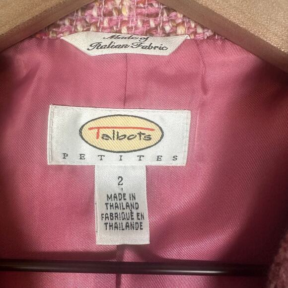 Talbots Petites Womens Tweed Wool Blend Lined Marled Pink Suit Jacket Blazer 2 - Picture 6 of 7